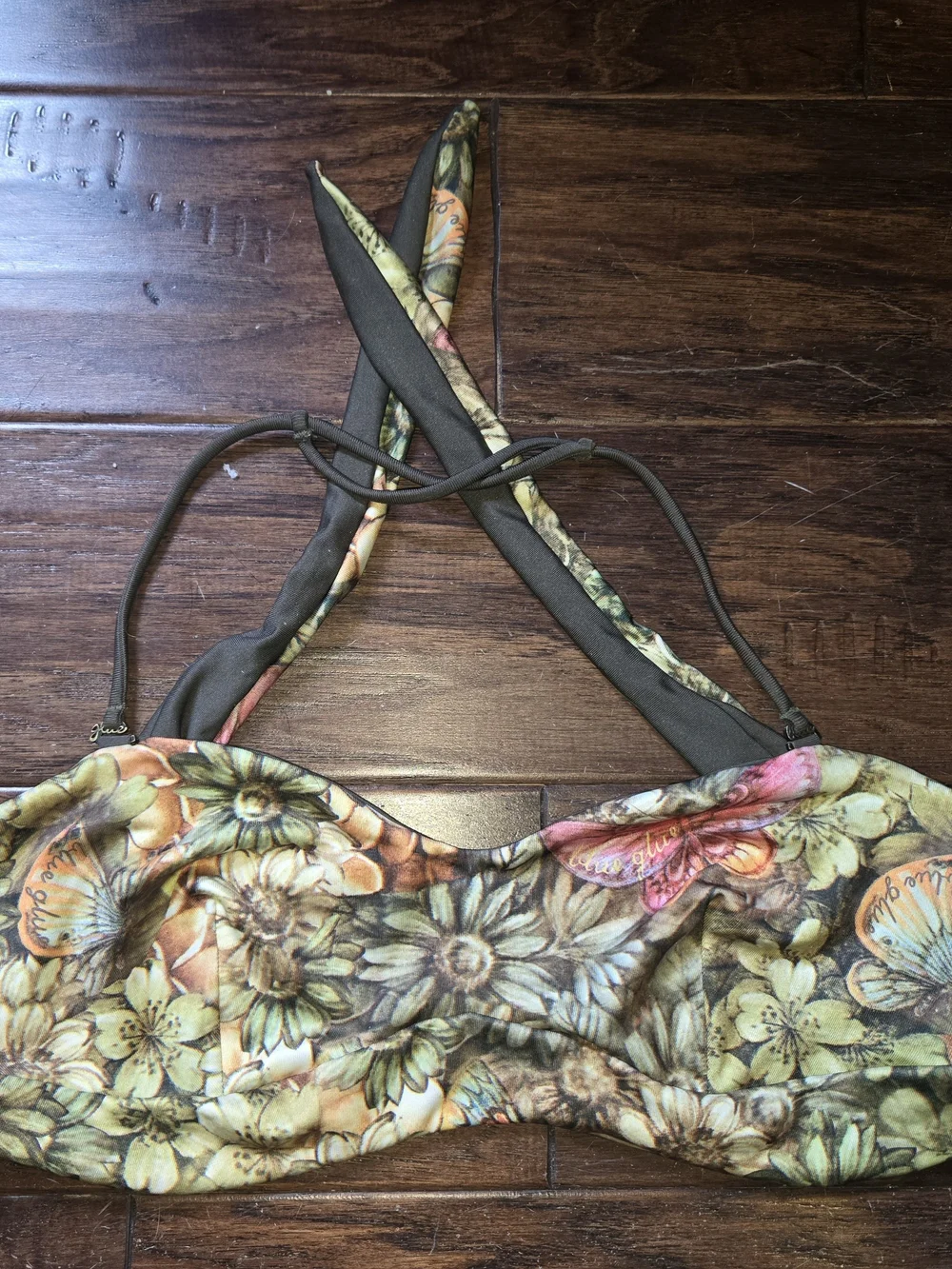 Floral Tie-Back Bandeau Bikini Set - Green Floral, sz L
